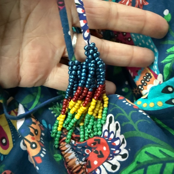 FARM Rio Tropical Bird Print Puff Sleeve Tropical Print Cotton Jumpsuit sz S - Picture 5 of 8